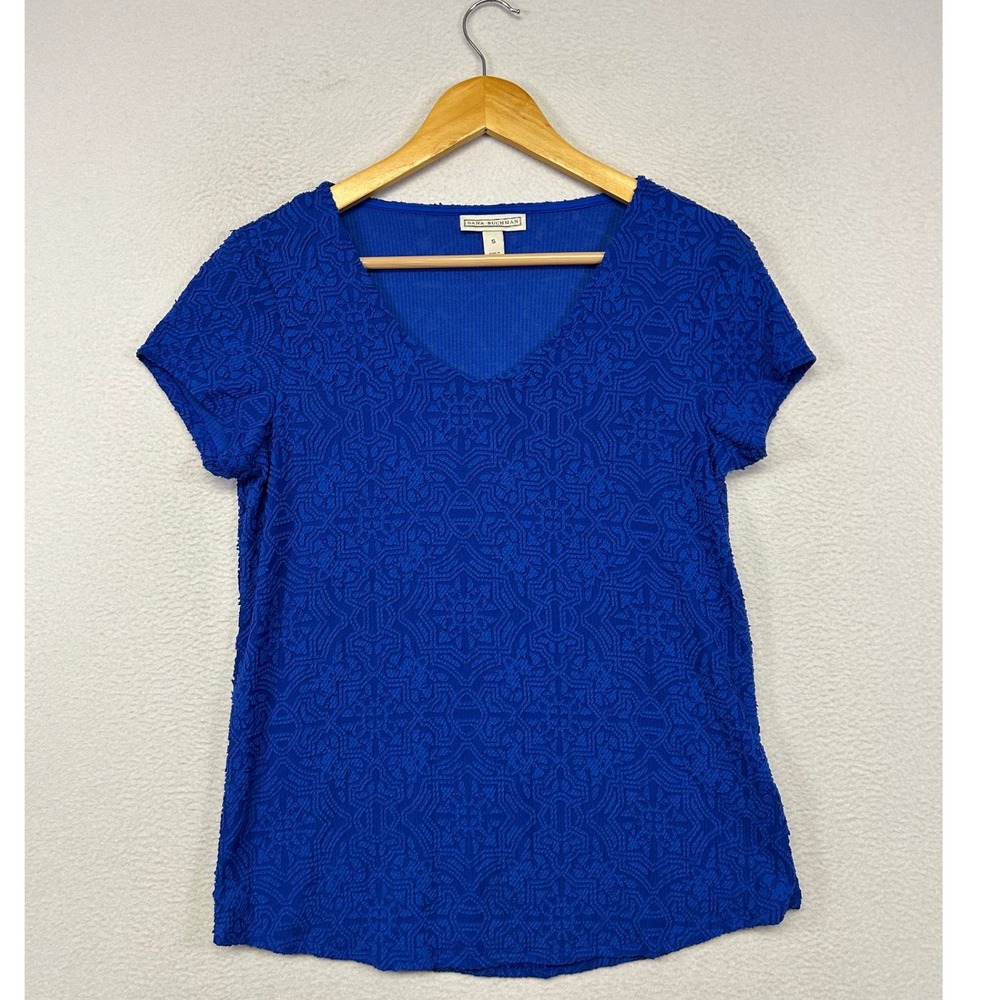 Textured Geometric Dana Buchman Womens Small Royal Blue Blouse Business Office